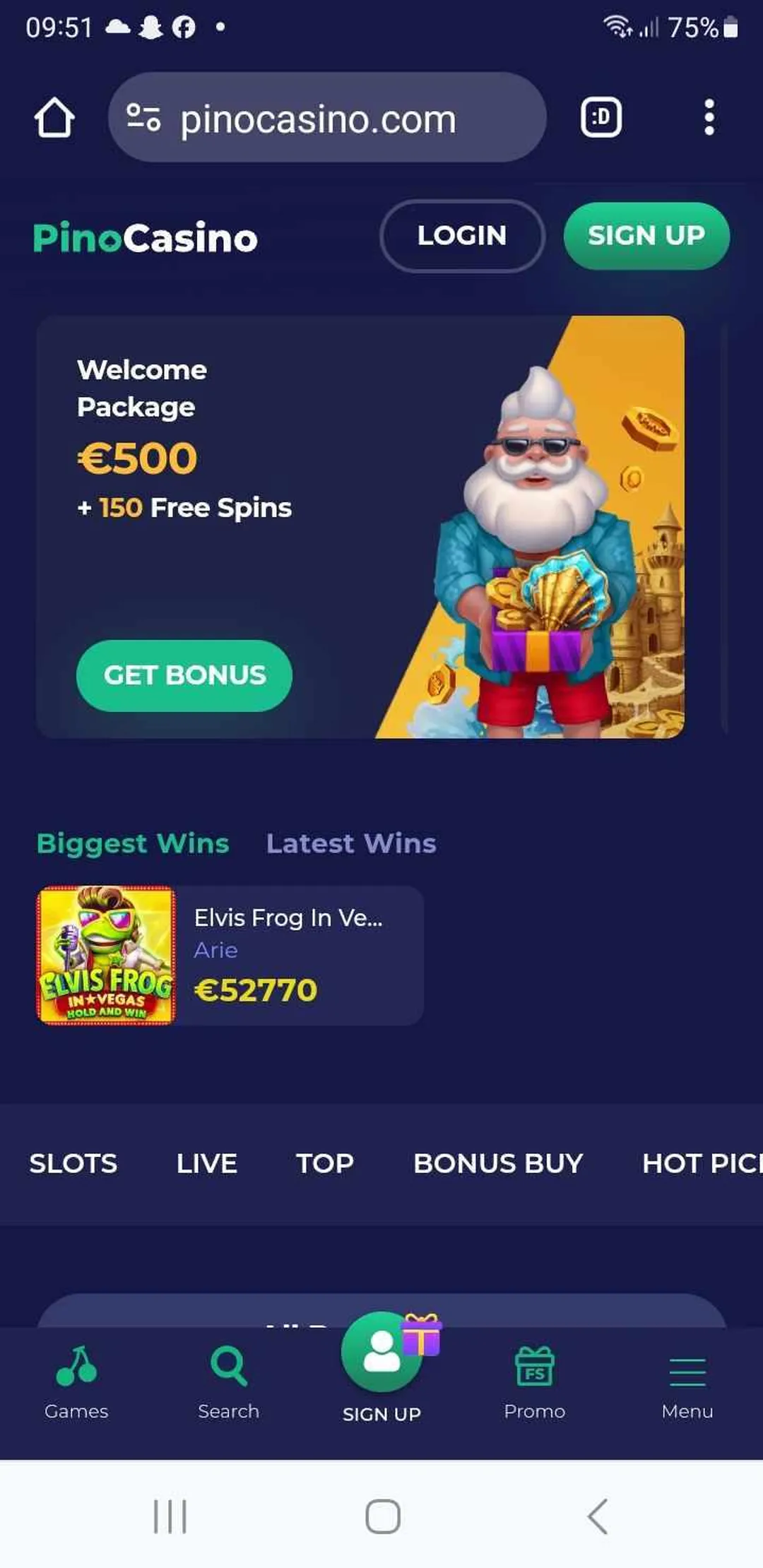 Pinocasino login op een mobiele